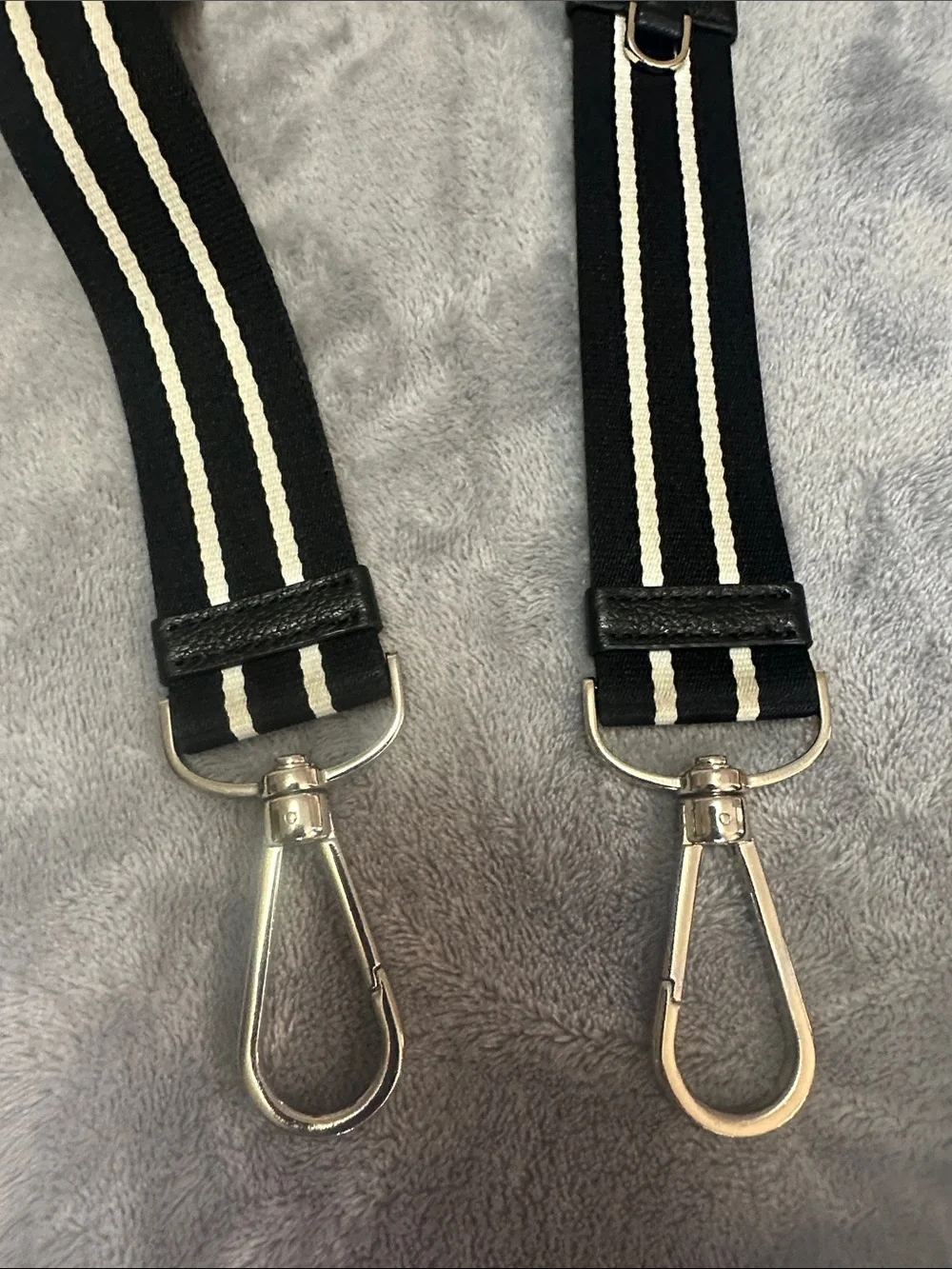kate spade Black Leather Crossbody with Striped Canvas Strap